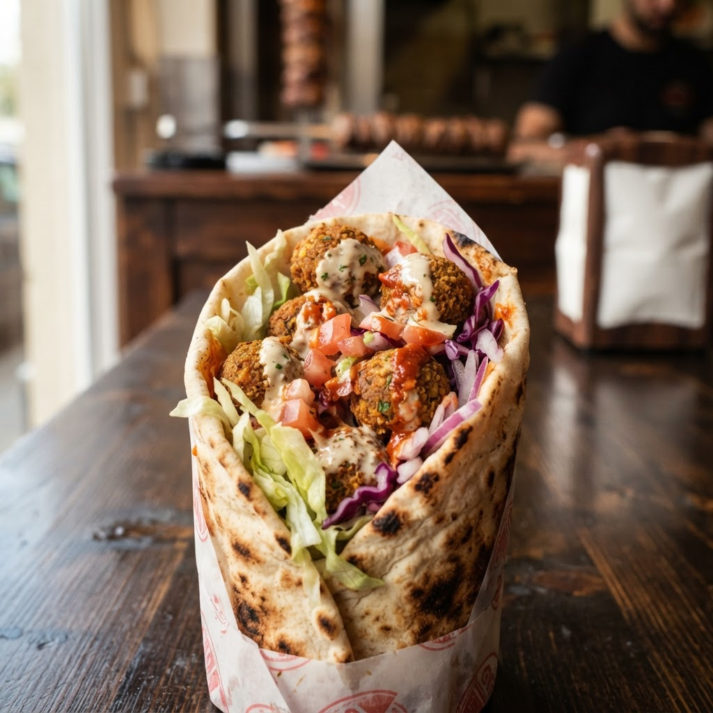 Falafel im Brot mit frischem Salat